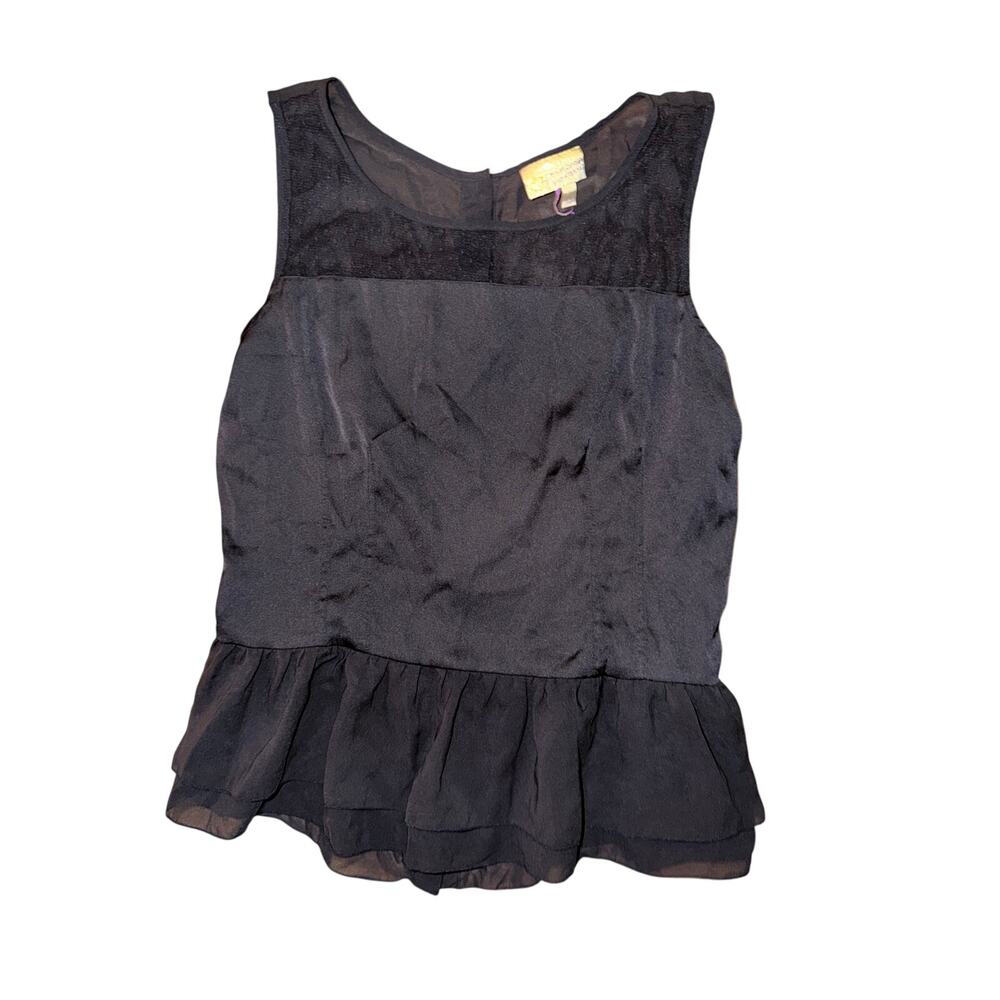 Vintage Y2K princess Vera wang black lace satin sleeveless blouse top ruffle L